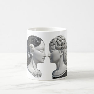 zwei gegensätzliche Kopfelemente von Gehirn und He Kaffeetasse