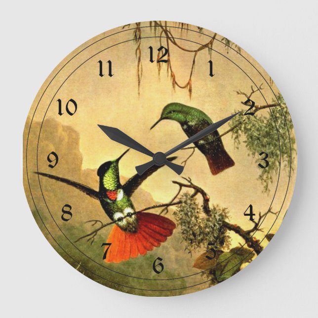 Zwei gehobene Visorbearer Hummingvögel Große Wanduhr (Vorderseite)