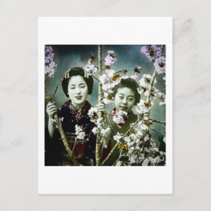 Zwei Geisha Vintag Japan in Blüten Japanisch Postkarte