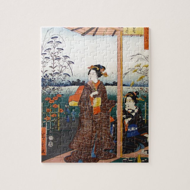 Zwei Geishas japanisches traditionelles Woodblock Puzzle (Vertikal)