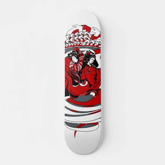 Zwei Geishas mit Grafikdesign Skateboard (Vorne)