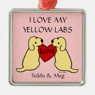 Zwei gelbes Labradors mit Liebe-Verzierungen Silbernes Ornament
