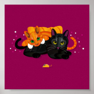 Zwei geometrische Katzen nebeneinander Poster