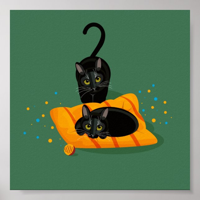 Zwei geometrische schwarze Katzen saßen eine auf K Poster (Vorne)