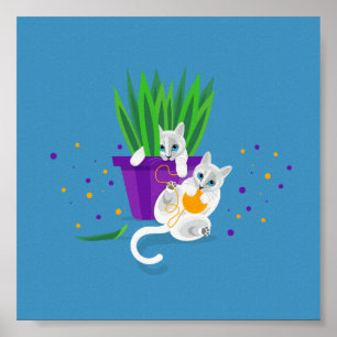 Zwei geometrische weiße Katzen, die um sich herum  Poster