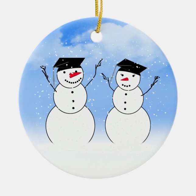 Zwei Geschlossen Snowmen Keramik Ornament (Vorne)