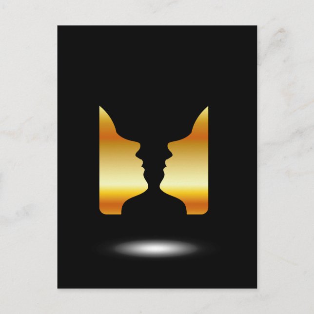 Zwei Gesichter nebeneinander mit der Illusion eine Postkarte (Vorderseite)