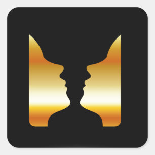 Zwei Gesichter nebeneinander mit der Illusion eine Quadratischer Aufkleber