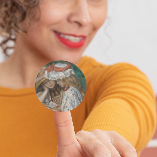 Zwei Girls Reading, Auguste Renoir Art Runder Aufkleber (Von Creator hochgeladen)