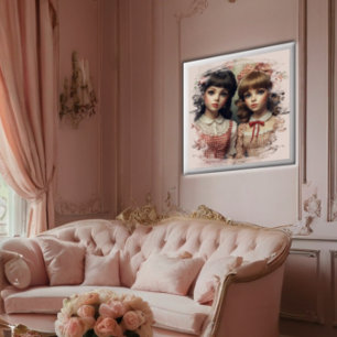 Zwei Girls Vintag Doll Core Whimsical Leinwanddruck