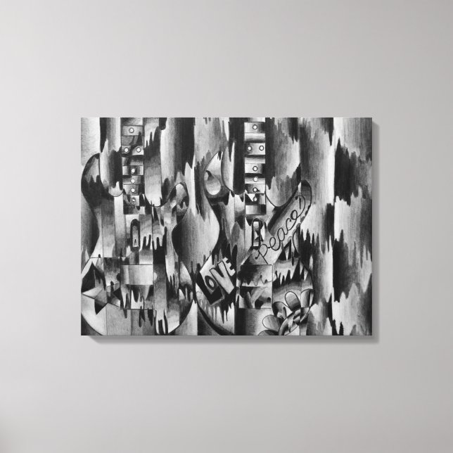 Zwei Gitarren gezeichnet in Bleistift Leinwanddruck (Vorderseite)