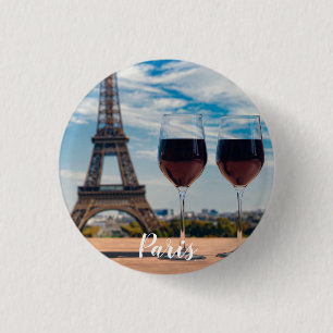 Zwei Glas Wein mit Eiffelturm Button