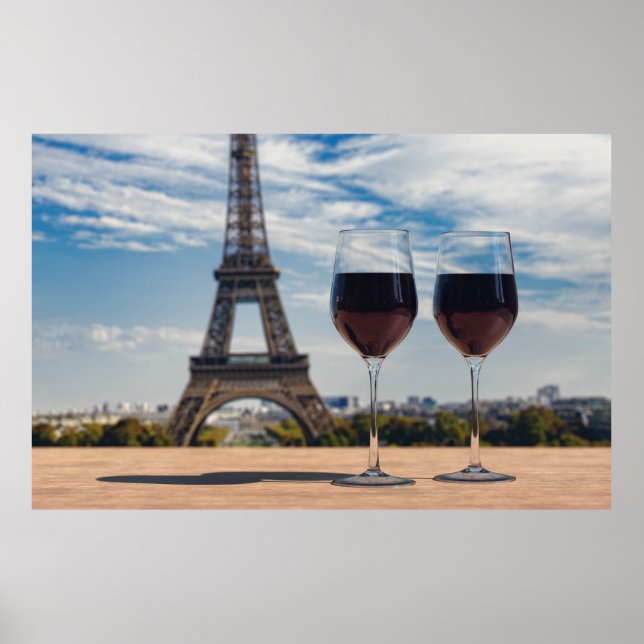 Zwei Glas Wein mit Eiffelturm Poster (Vorne)