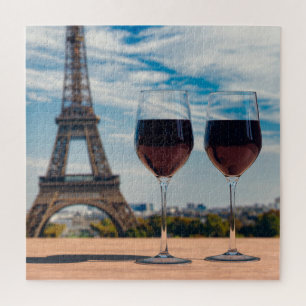 Zwei Glas Wein mit Eiffelturm Puzzle