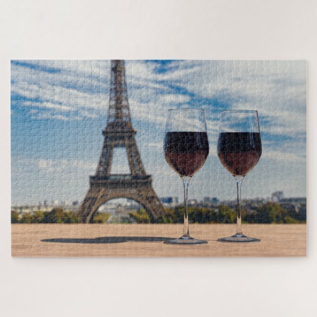 Zwei Glas Wein mit Eiffelturm Puzzle (Horizontal)