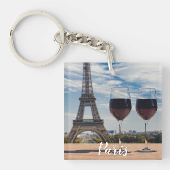 Zwei Glas Wein mit Eiffelturm Schlüsselanhänger (Vorderseite)