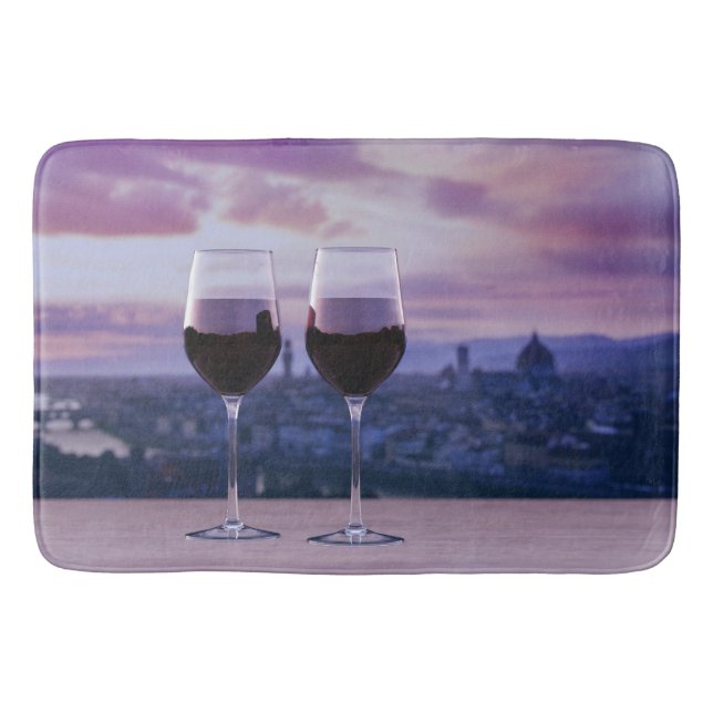 Zwei Gläser Rotwein auf der Silhouette von Florenz Badematte (Vorderseite)