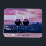 Zwei Gläser Rotwein auf der Silhouette von Florenz Magnet<br><div class="desc">Glas aus zwei Rotwein mit Blick auf den Sonnenuntergang über Florenz</div>