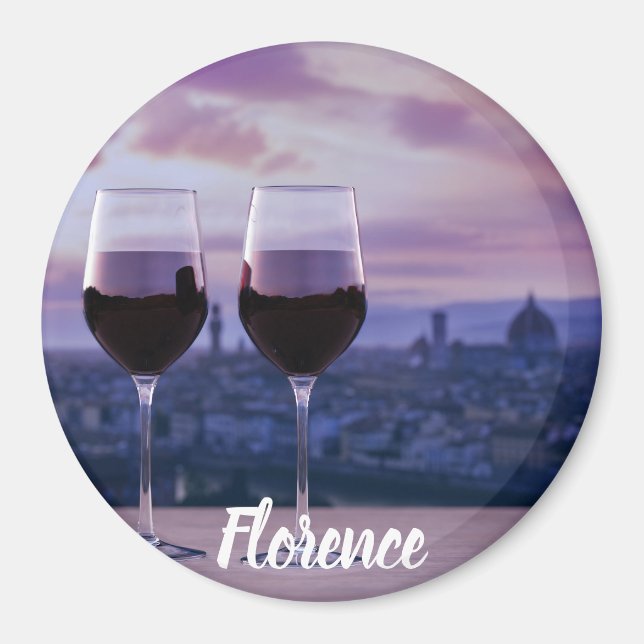Zwei Gläser Rotwein auf der Silhouette von Florenz Magnet (Vorne)