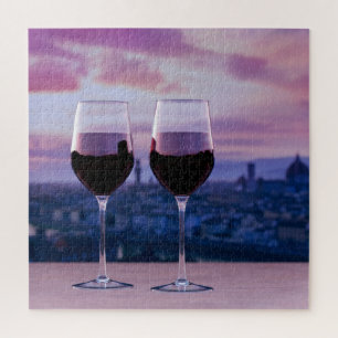 Zwei Gläser Rotwein auf der Silhouette von Florenz Puzzle