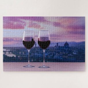 Zwei Gläser Rotwein auf der Silhouette von Florenz Puzzle