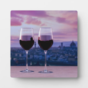 Zwei Gläser Rotwein auf der Skyline von Florenz Fotoplatte