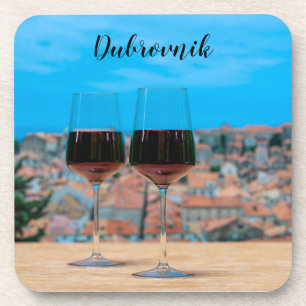 Zwei Gläser Rotwein mit Blick auf Dubrovnik Getränkeuntersetzer
