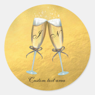 Zwei Gläser Sprudelndes Faux-Folie-Gold Personalis Runder Aufkleber