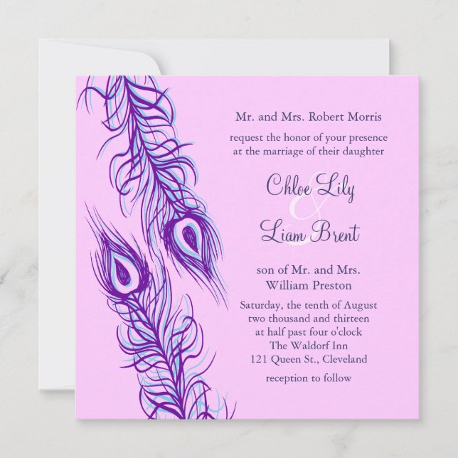 Zwei gleiche Pfauenfedern Einladung (Vorderseite)