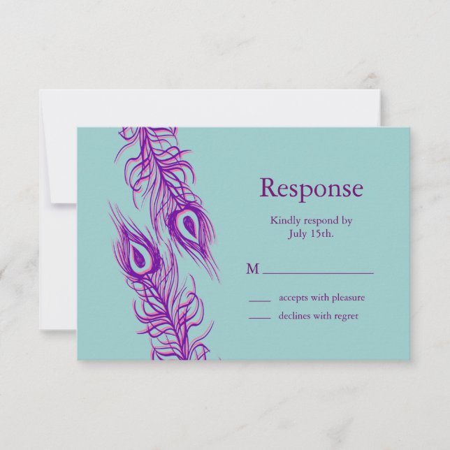 Zwei gleiche Pfauenfedern RSVP Karte (Vorderseite)