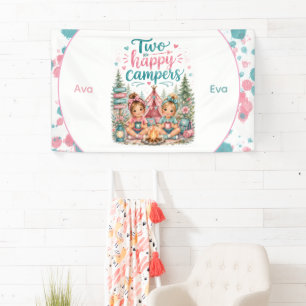 Zwei glückliche Camper Zwilling Mädchen Geburtstag Banner