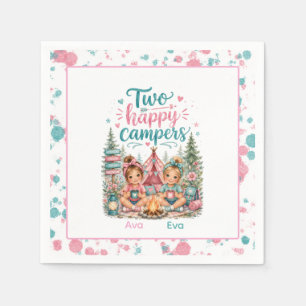 Zwei glückliche Camper Zwilling Mädchen Geburtstag Serviette
