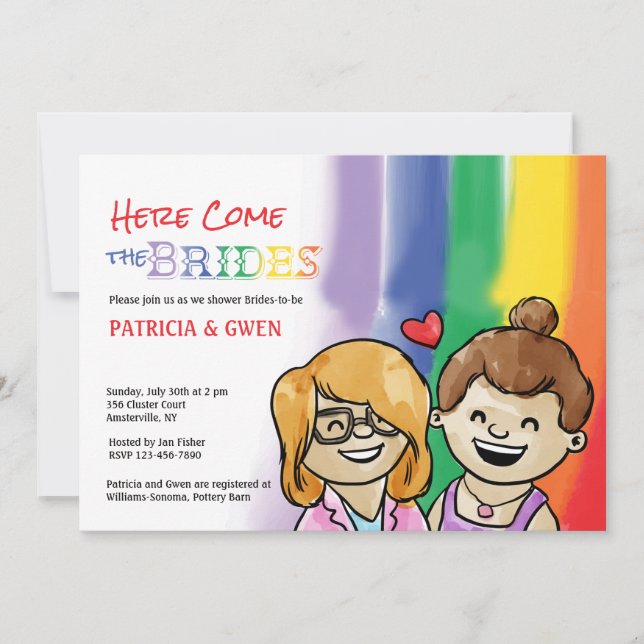 Zwei glückliche Gals Lesbian Dusche Einladung (Vorderseite)