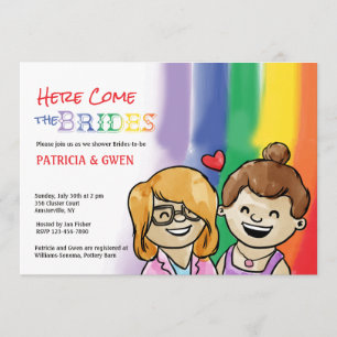 Zwei glückliche Gals Lesbische Dusche Einladung