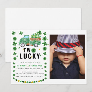 Zwei glückliche Kleeblatt Geburtstagsparty Einladu Einladung