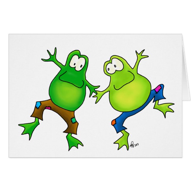 Zwei glückliche springende Frosch-Freunde (Vorderseite (Horizontal))