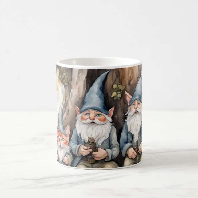 Zwei Gnome und eine Katze Kaffeetasse (Mittel)
