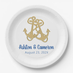 Zwei Gold Anker Nautical Wedding Paper Plate Pappteller