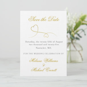 Zwei Gold Hearts Elegant Minimal Save the Date Einladung
