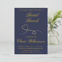 Zwei Gold Hearts Navy Blue Bridal Brunch Einladung