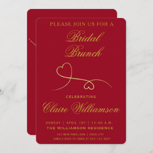 Zwei Gold Hearts Red Bridal Brunch Einladung