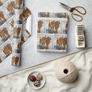 Zwei Golden Retriever, die einen Stock tragen Geschenkpapier