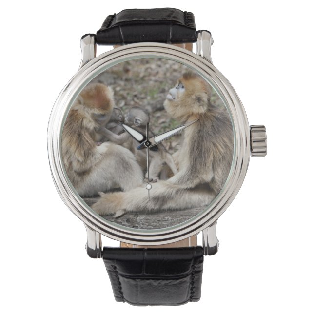 Zwei goldene Affen mit Neugeborenen Armbanduhr (Vorderseite)