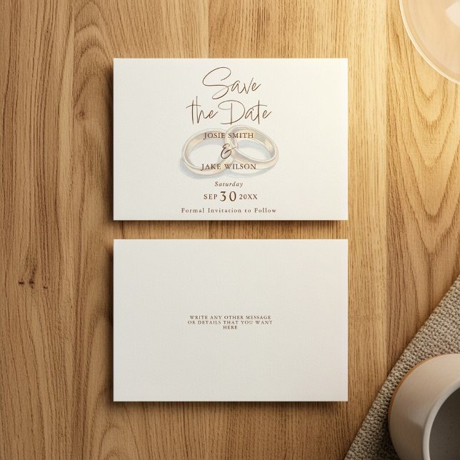 Zwei goldene Hochzeitsringe mutierten Save the Dat Date (Two gold wedding rings watercolor muted save the date card.)