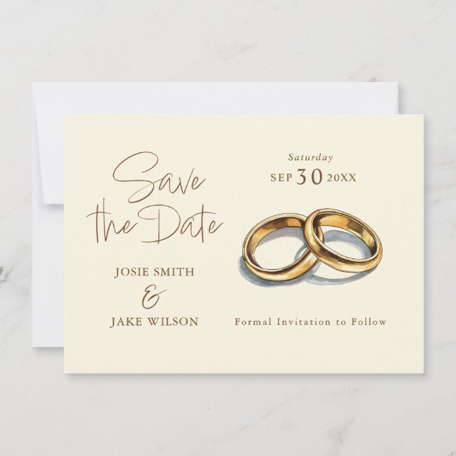 Zwei goldene Hochzeitsringe Save the Date (Vorderseite)