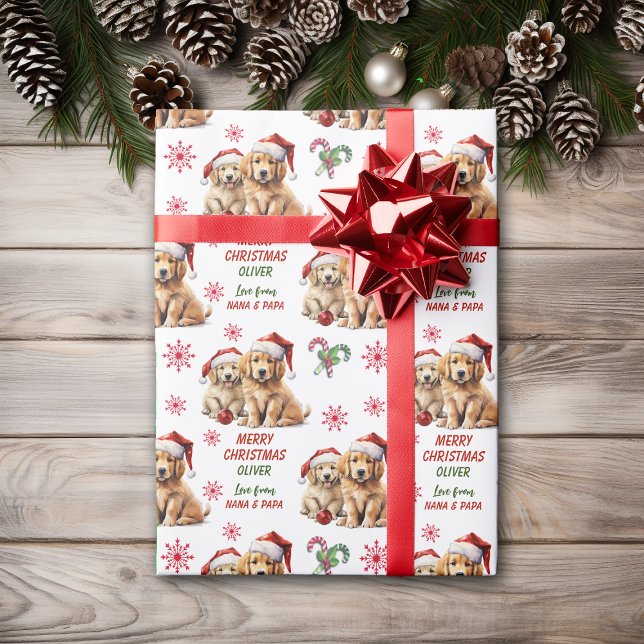 Zwei goldene Retriever Welpen Weihnachten Geschenkpapier (Von Creator hochgeladen)