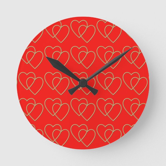 Zwei goldgelbe Herzmuster Runde Wanduhr (Vorderseite)