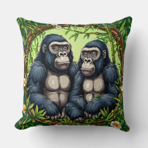 Zwei Gorillas in einem tropischen Bambusrahmen Kissen