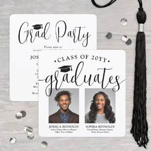 Zwei Graduierte Fotos Doppelter Abschluss Gemeinsa Einladung