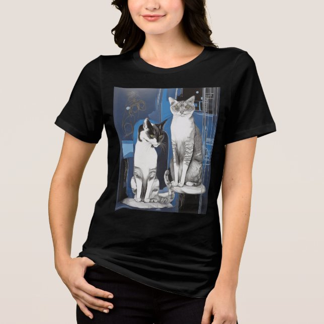 Zwei graue Katzen im Abstrakten Hintergrund Tri-Blend Shirt (Vorderseite)